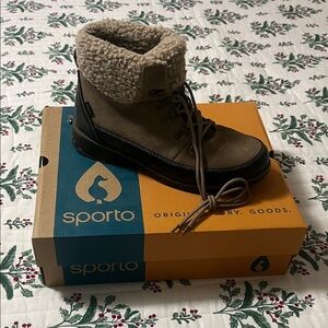 Sporto Tan Lace-Up Boots with Knit Cuff